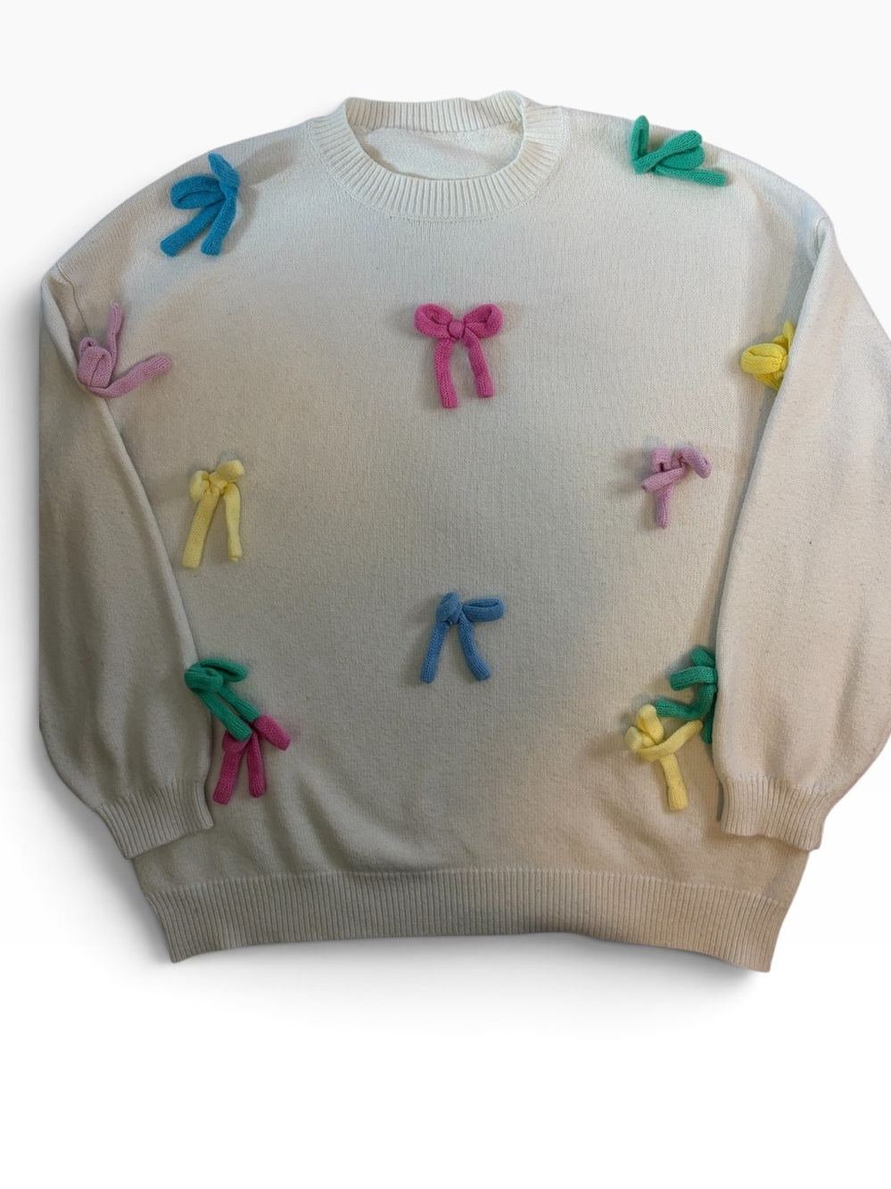 Cream Multicolor 3D Bow Sweater Women’s M Coquette Balletcore
